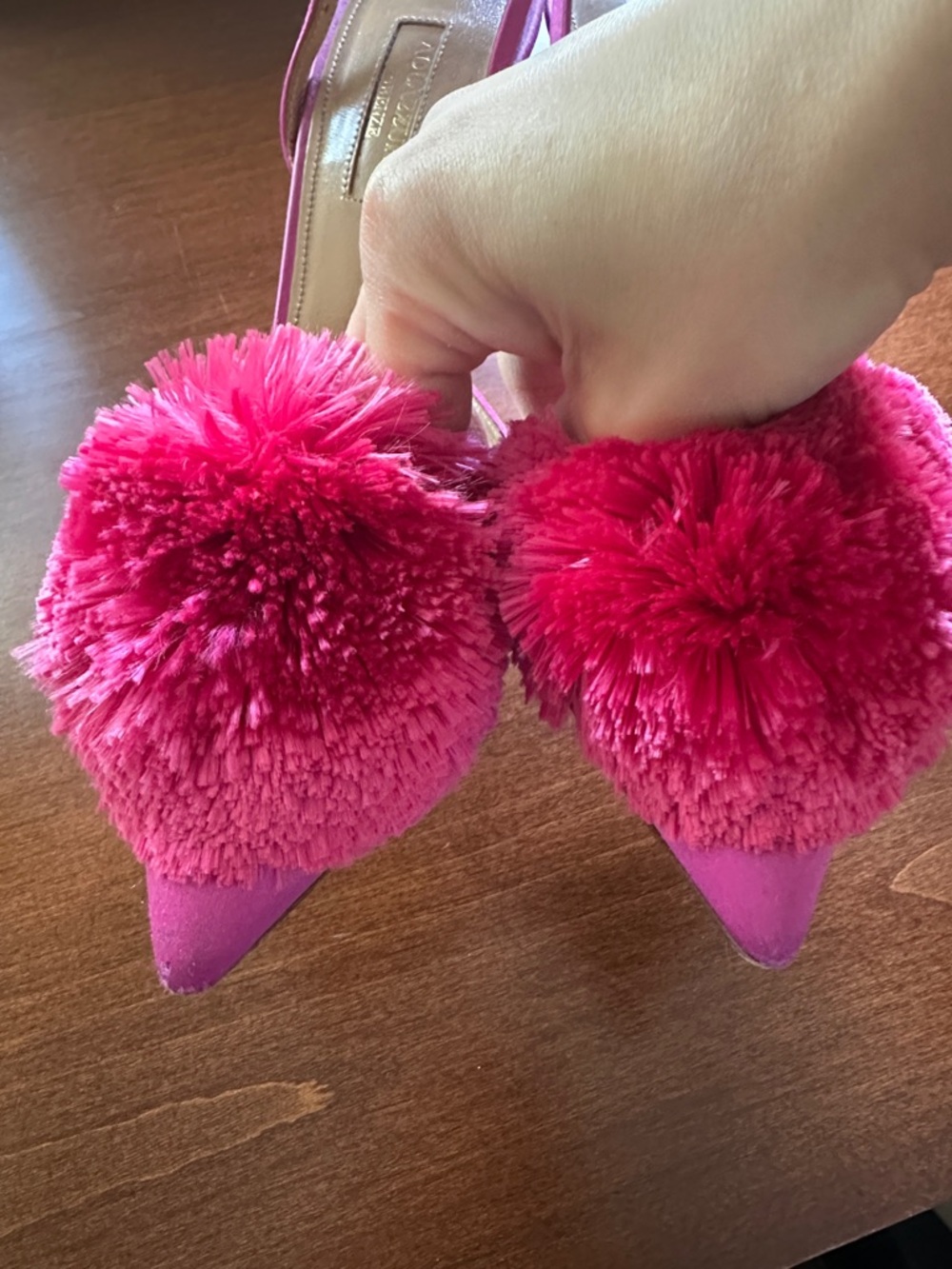 Aquazzura Fuchsia Pom Pom Heels - Picture 9 of 10